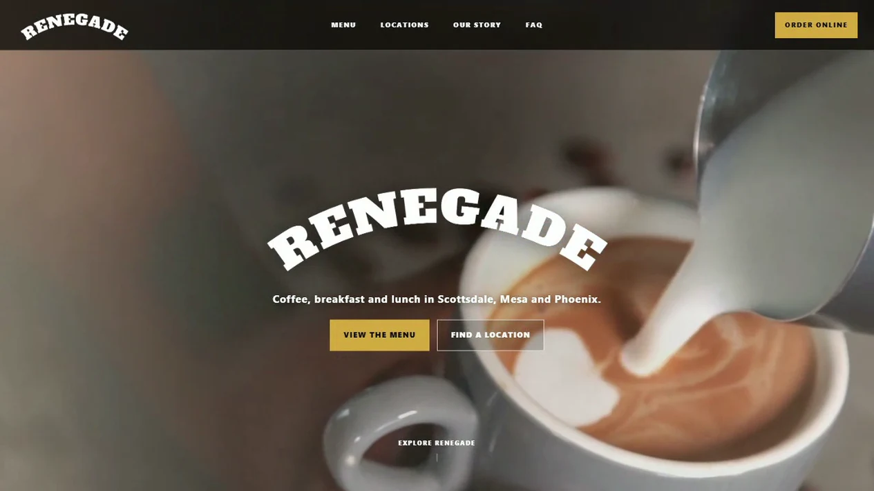 Renegade Coffee concept website first screen