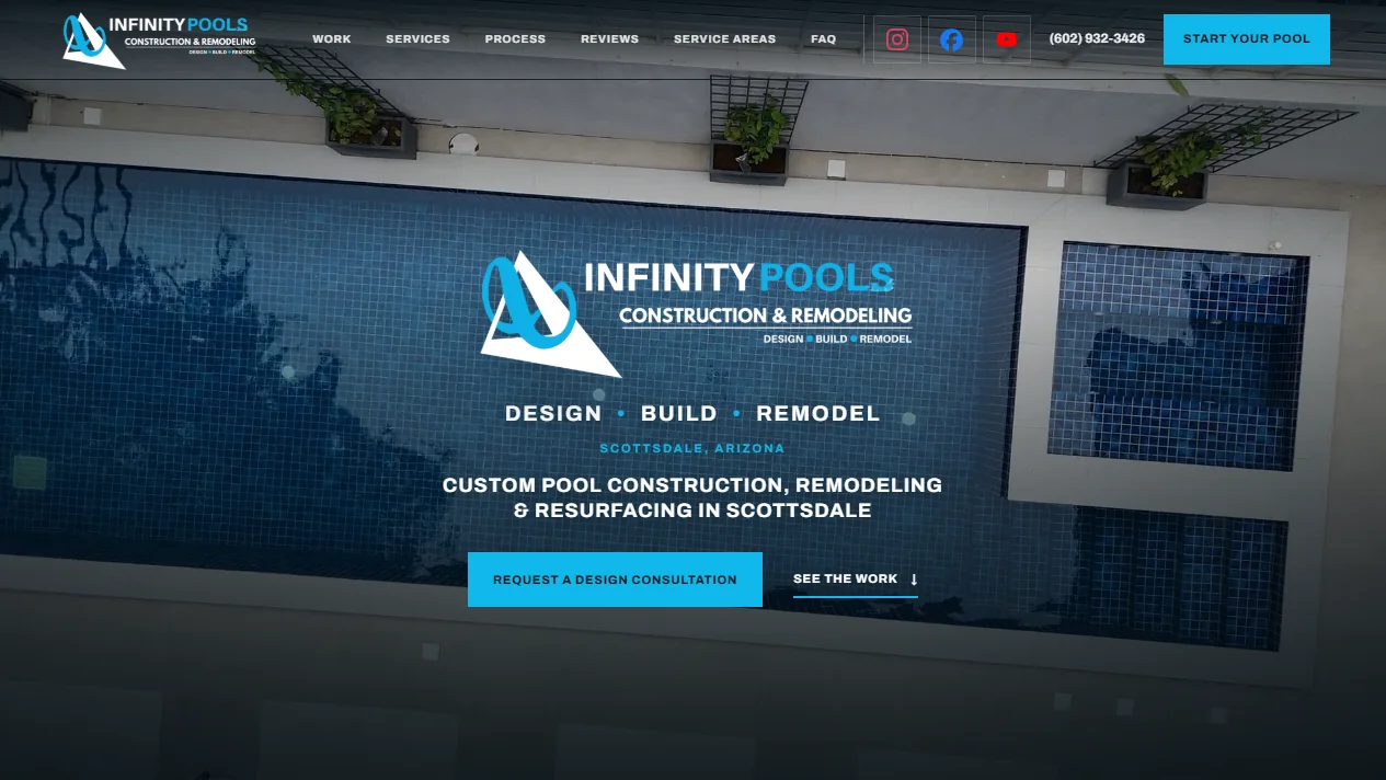 Infinity Pools concept website first screen