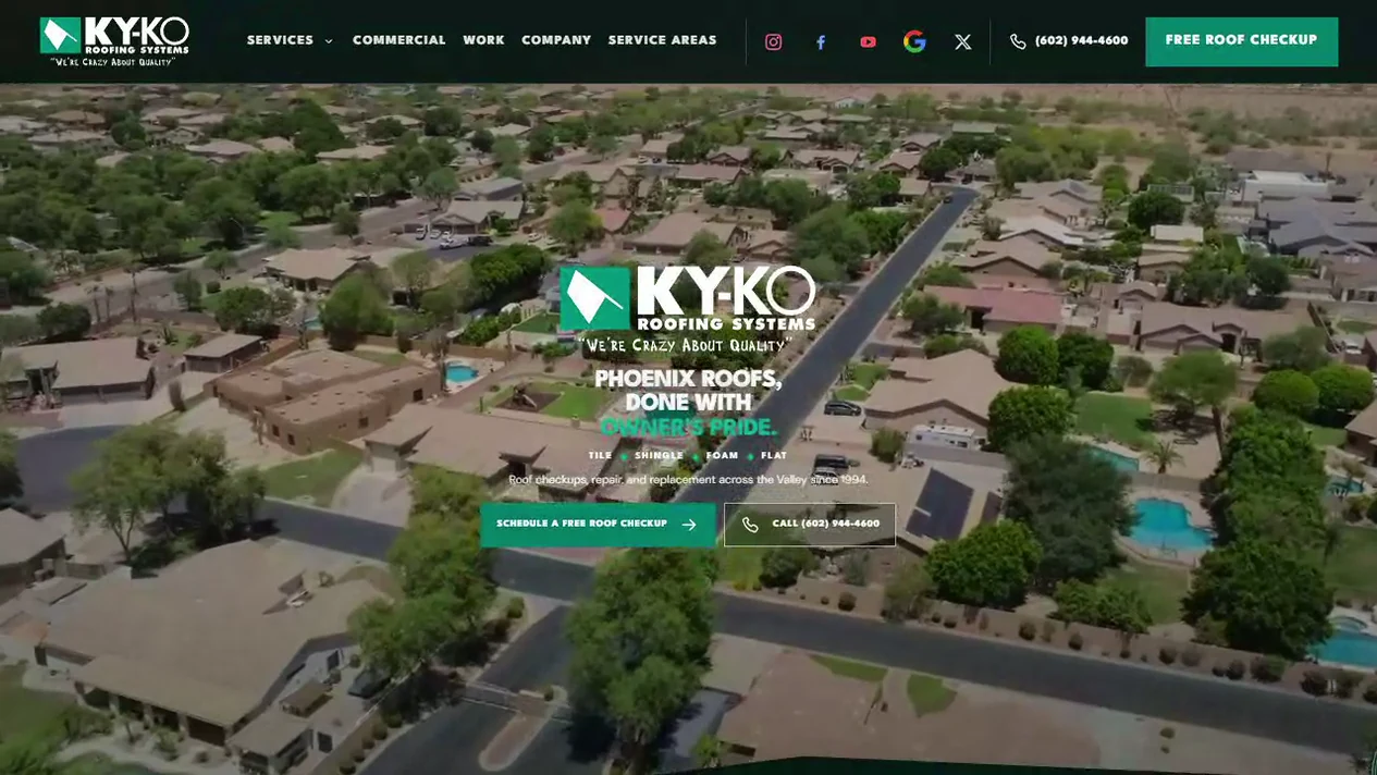 KY-KO Roofing concept website first screen